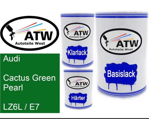 Audi, Cactus Green Pearl, LZ6L / E7: 500ml Lackdose + 500ml Klarlack + 250ml Härter - Set, von ATW Autoteile West.